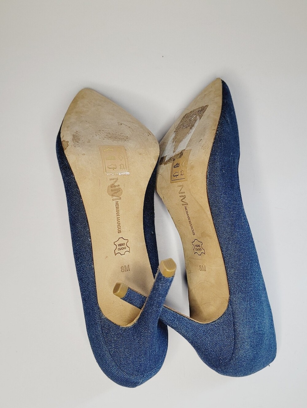 Neiman Marcus Denim Blue Stiletto Heels Pointed Toe Womens 8 M Going Out Y2K - Picture 6 of 8